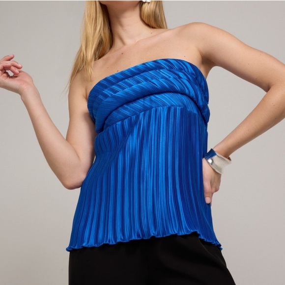L’Idee Tops - L’IDEE Vacances Plissé Strapless Top Blue 8 NWT
